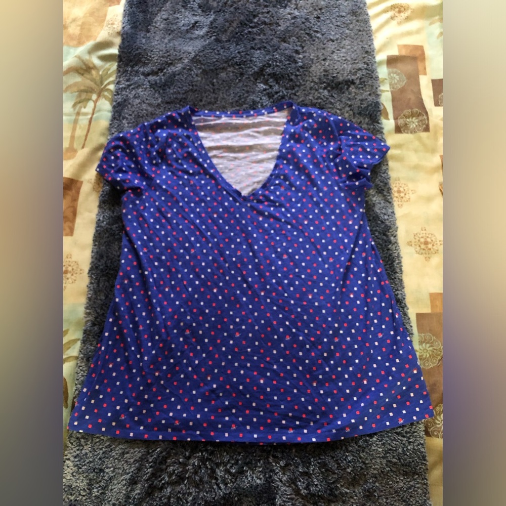 Lilly Pulitzer Blue Polka Dot V-Neck T-Shirt